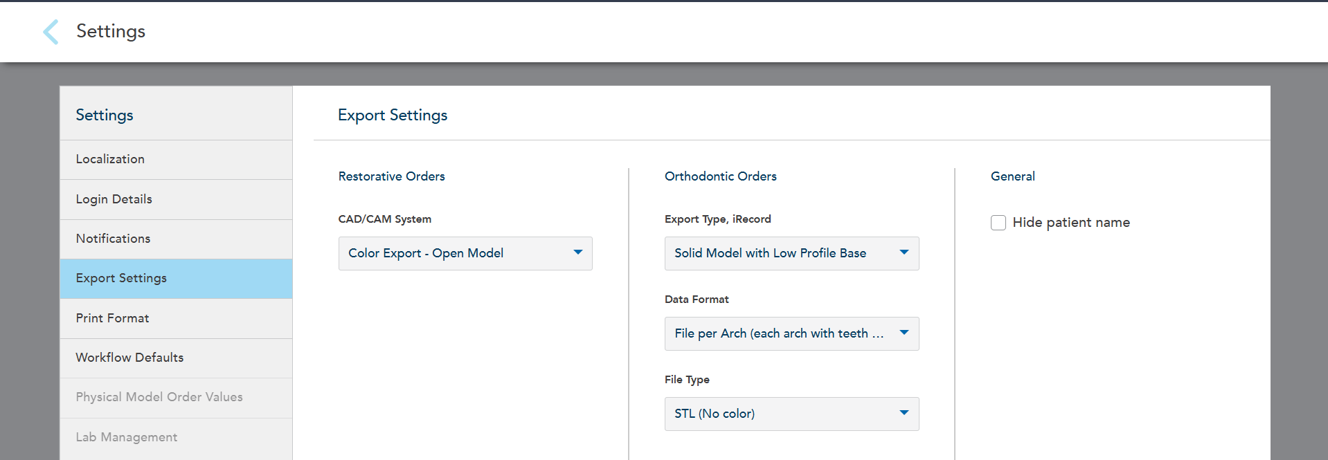 lab-export-settings